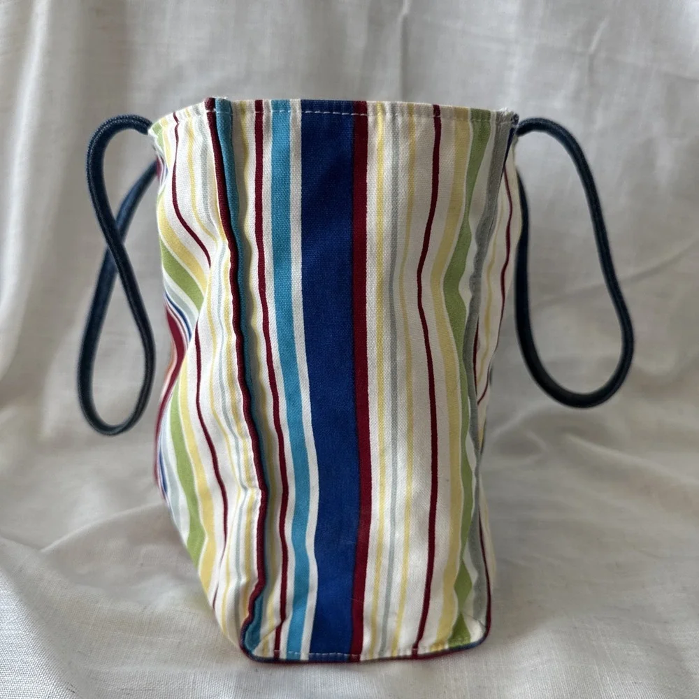 Longaberger Flip-Flop Striped Fabric Bag Beach Vacation Summer Handle Vintage